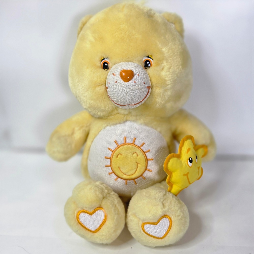 Vintage 2002 Care Bears Funshine Bear 10" Yellow Plush Sun Stuffed Animal Toy